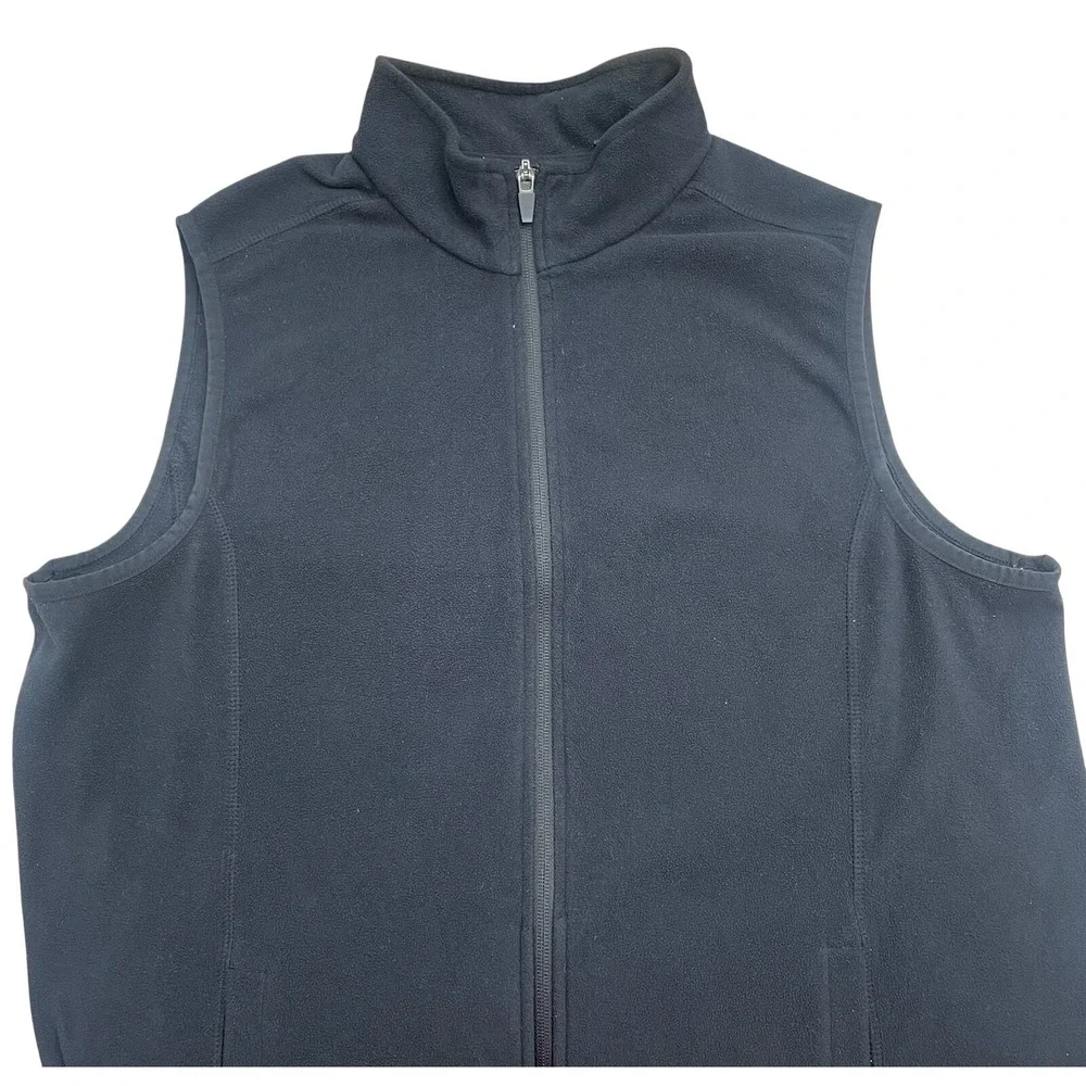 Lands End Fleece Vest‎ Mens Large Black Full Zip Pockets